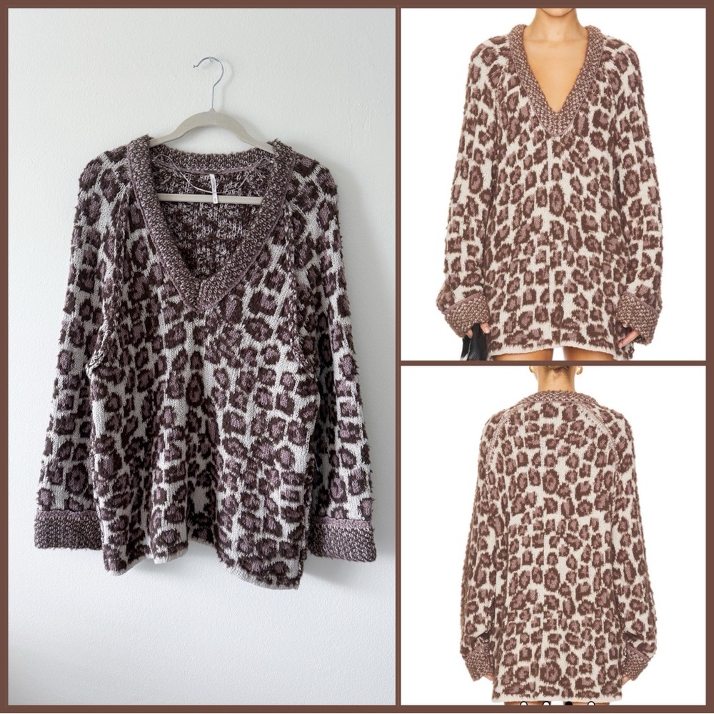 NWT Free People Little Animal Pullover in Grey Antler Combo Size XS (Oversized)